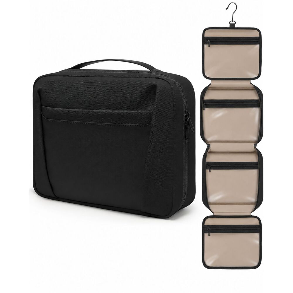 Hanging Travel Toiletry Bag 5 Compartments Water-Resistant Black Medium